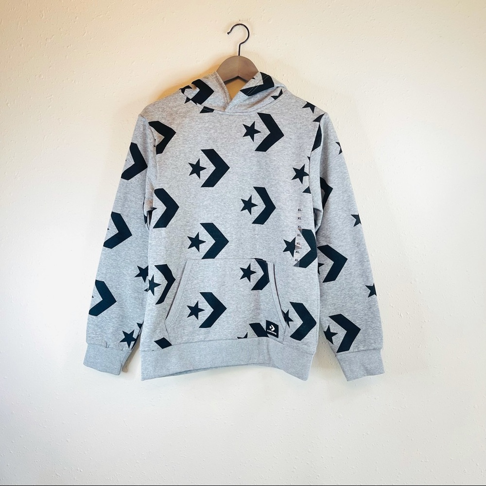 Converse Kids Boys Fleece Logo Heather Gray Black Hoodie Sz XL NWT